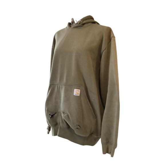 Y2K Carhartt Original Fit Military Green Distressed Thrasher Hoodie Size Medium - Picture 16 of 16